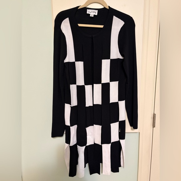 Joseph Ribkoff Sweaters - Joseph Ribkoff Black and White Long Sleeve Checkered Dress